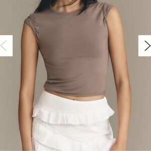 ANTHROPOLOGIE THE EVAN SHORT-SLEEVE RAW EDGE BABY TEE SIZE SMALL “DEEP MINK”